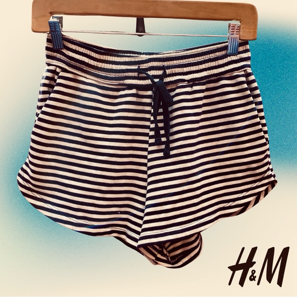 H&M Black and White stripe Athletic Shorts with Drawstring Waist